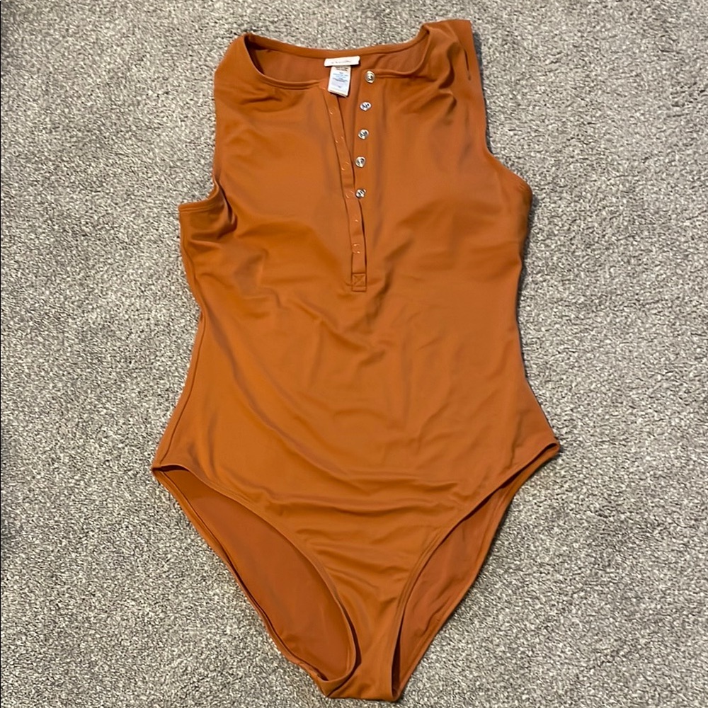 Andie Brown One Piece bathing suit with High Neckline